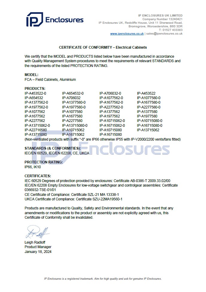 IP Enclosures Test Report - TS EN 60529 IP66 Field Cabinets