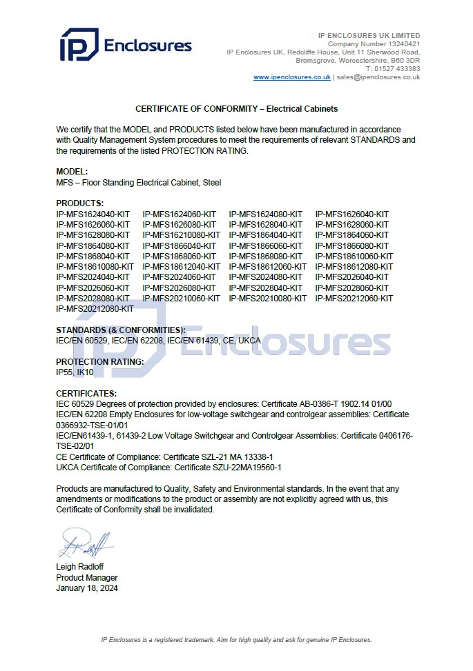 IP Enclosures Test Report - TS EN 60529 IP66 Field Cabinets