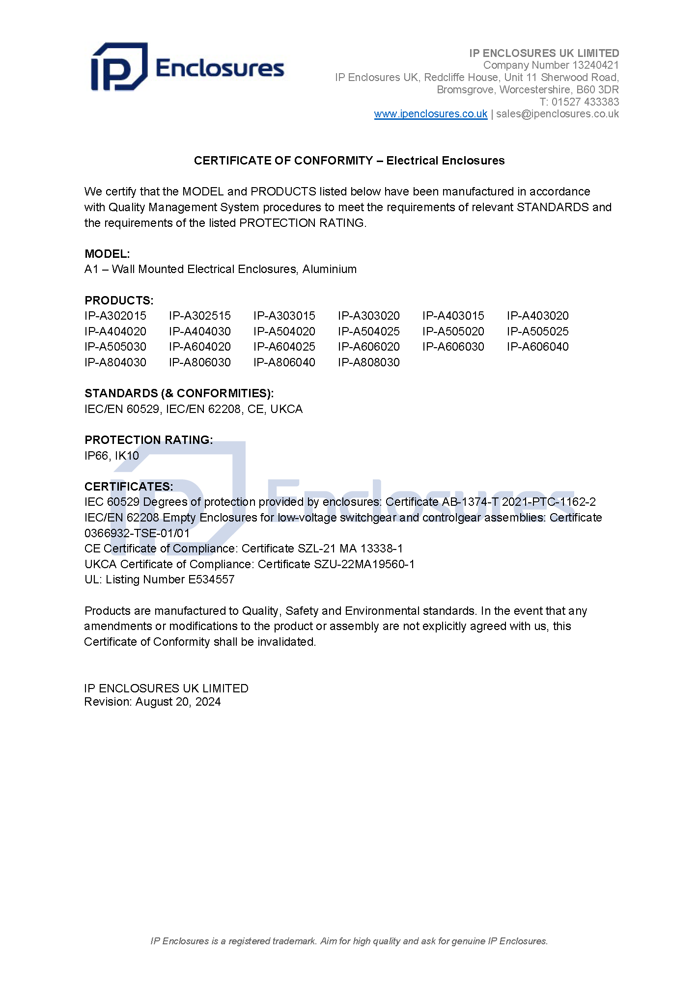 IP Enclosures Test Report - TS EN 60529 IP66 Aluminium Enclosures