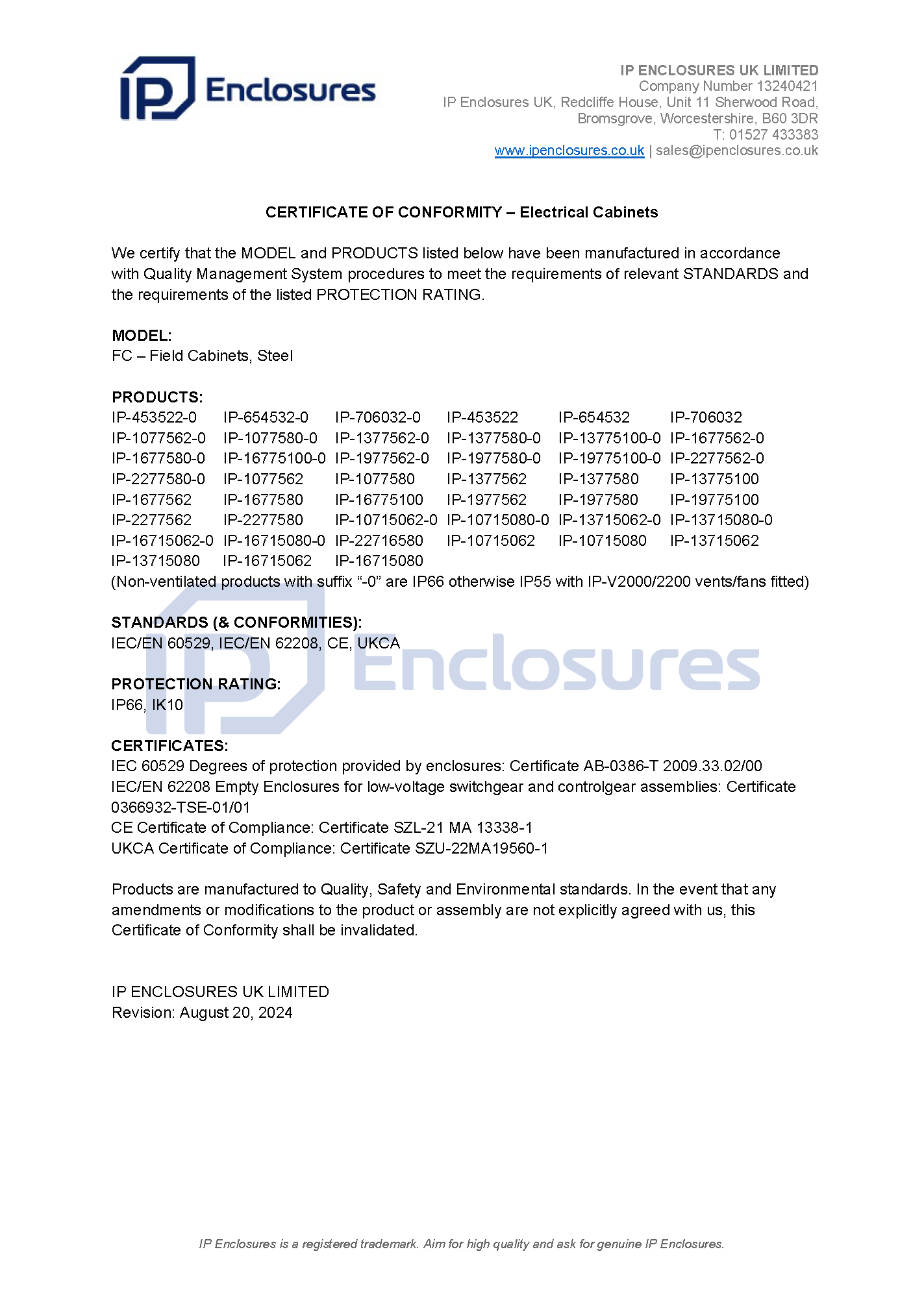 IP Enclosures Test Report - TS EN 60529 IP66 Field Cabinets