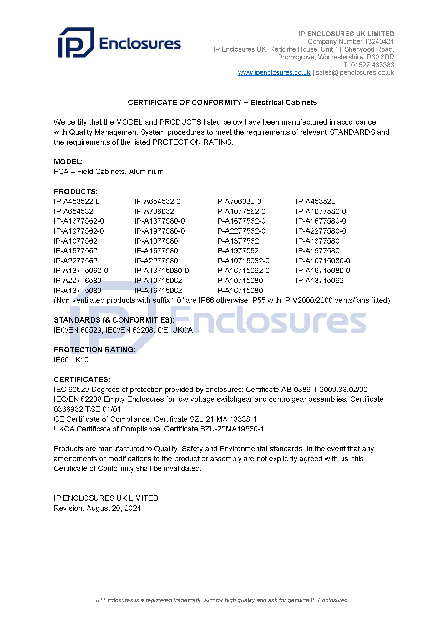 IP Enclosures Test Report - TS EN 60529 IP66 Field Cabinets