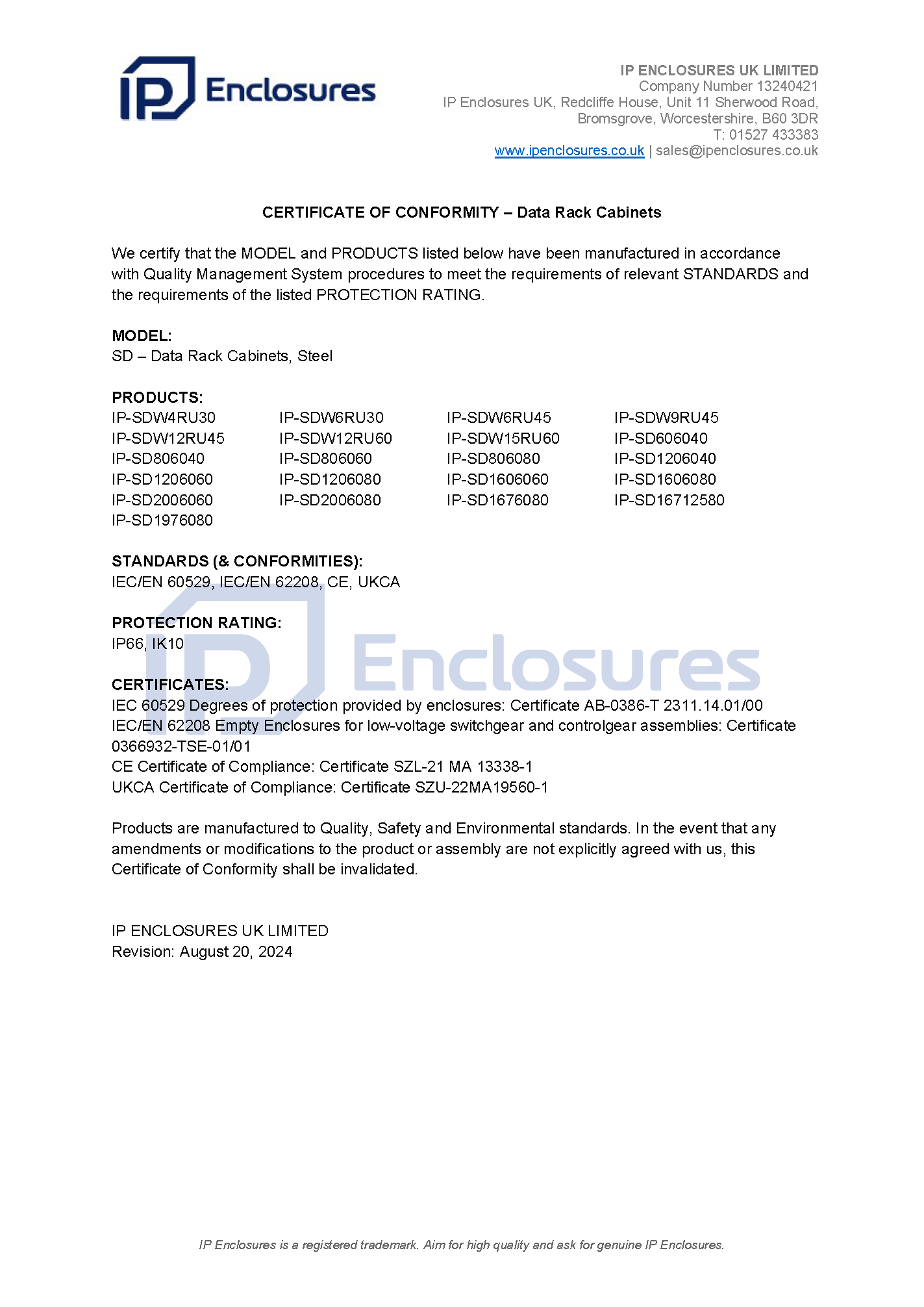 IP Enclosures Test Report - TS EN 60529 IP66 Field Cabinets